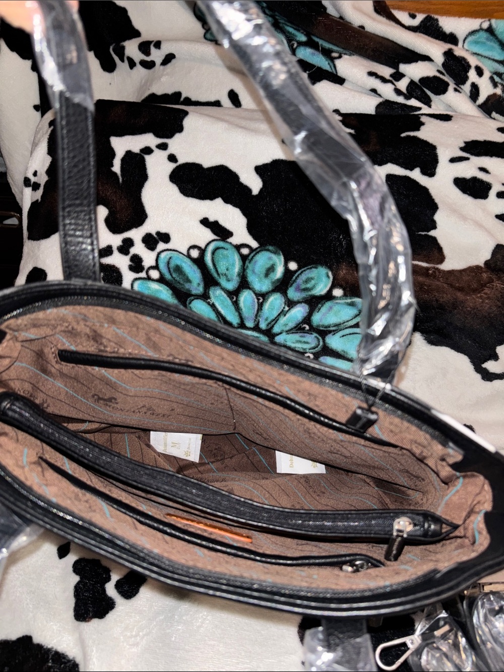 Montana West Black & White Cowhide Tote with Turquoise Accents - Picture 4 of 4